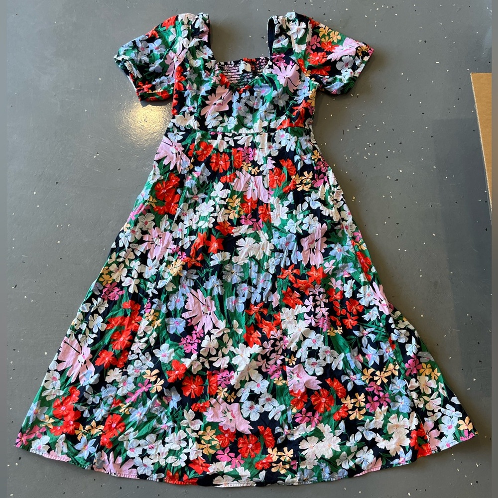 NWOT Old Navy Floral fit and flare midi dress with puff sleeves